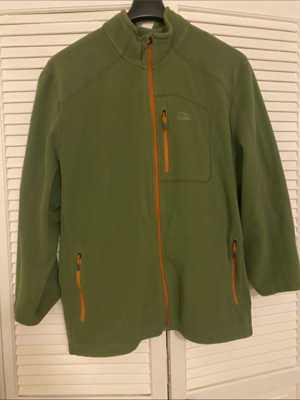 L.L. Bean Olive Green Fleece Jacket with Orange Zippers